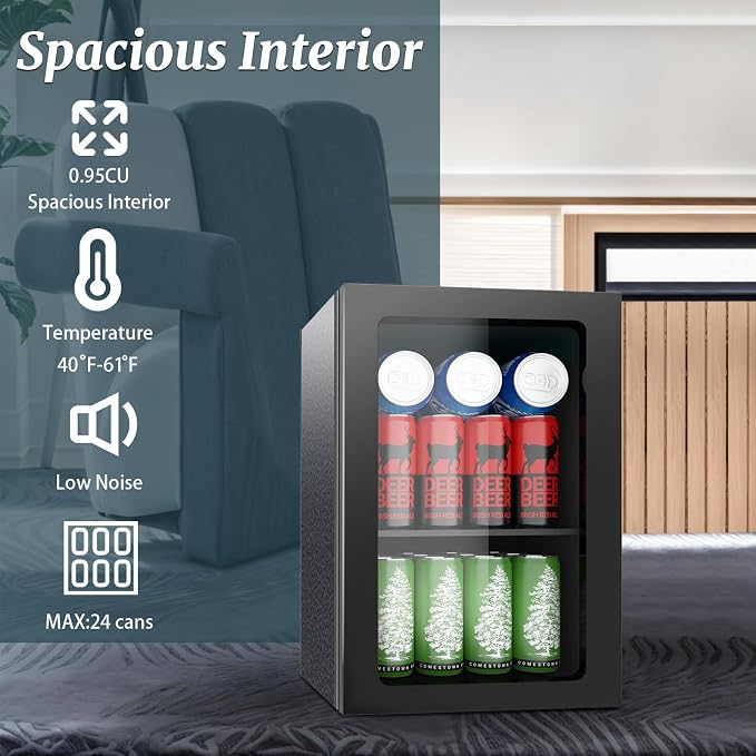 Compact Freestanding Beverage Refrigerator, 25 Can/0.95 Cubic Feet Mini Fridge - Image 2