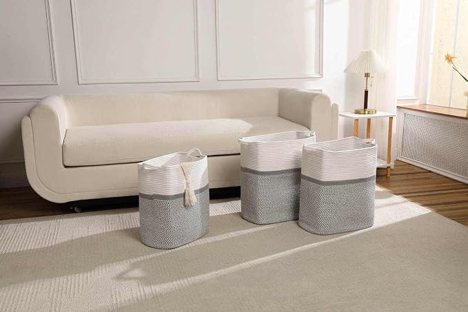 Tall Laundry Basket With Handles, Woven Cotton Rope Big Laundry Hamper Sorters - Image 4