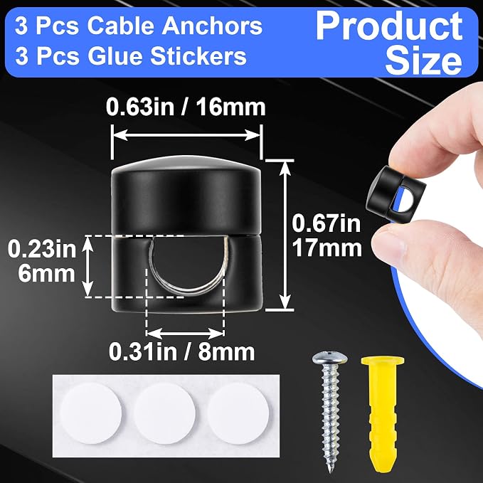 3 Sets Charger Holders for Cords, Matte Black Color Adjustable Cable Anchor - Image 2