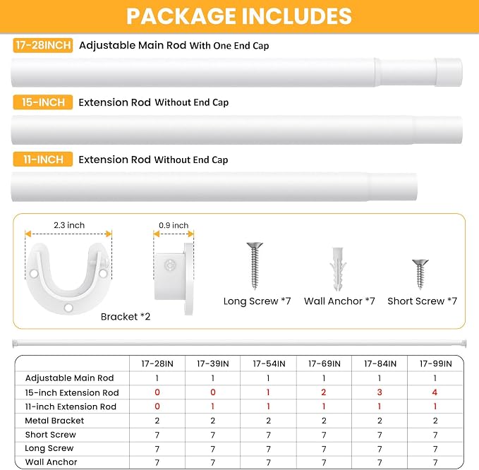 Closet Rods for Hanging Clothes, 17-54 Inch No-Cut Stepless Adjustable Closet - Image 4