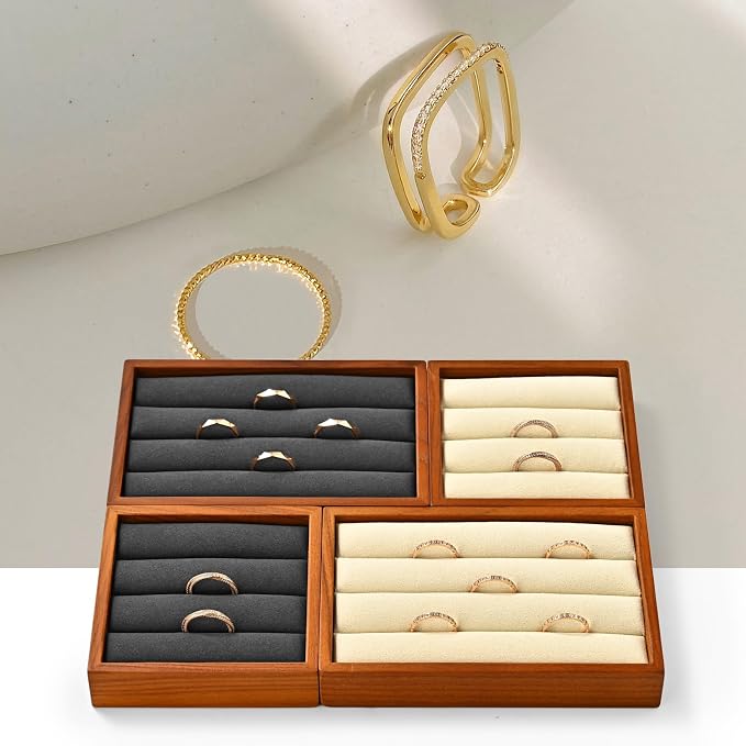 Solid Wood 3-Slots Jewelry Ring Display Tray Showcase Small Jewelry Display - Image 3