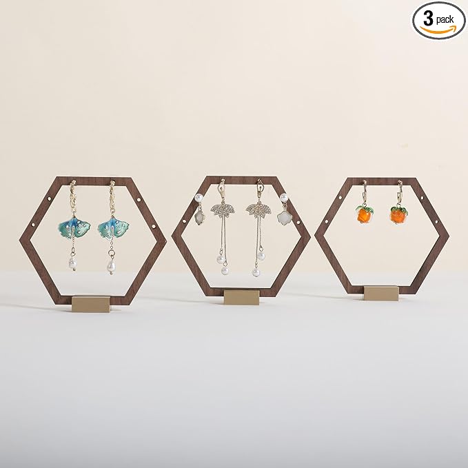 GemeShou 3pcs Wooden stud earring organizer holder, walnut earring hangers by GemeShou