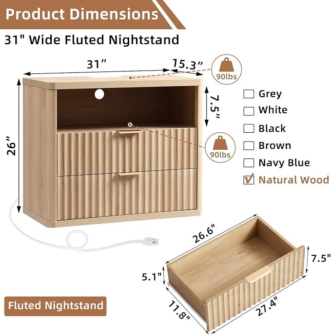 LEYAOYAO 31" Wide Fluted Nightstand - Image 2