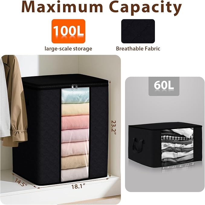 SpaceWhisper 3 Pack 100L Clothes Storage, Foldable Thick Fabric Blanket Storage - Image 2