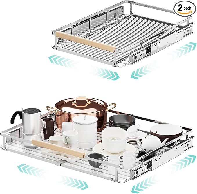 2Pack Expandable Pull Out Cabinet Organizer, Adjustable Width:17.1~28''W x by jkxoo
