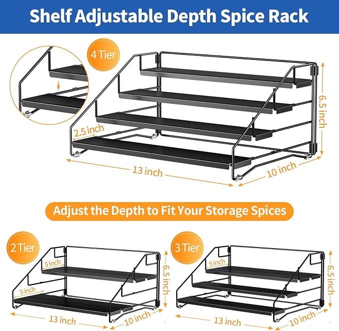 4 Tier Spice Rack for Cabinet, Spice Rack Organizer, Depth Adjustable Spice - Image 4