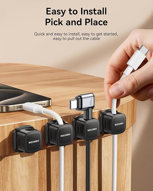 12 Pack Cable Management Cord Organizer, Magnetic Cable Clips-1s Lock, Rocoren - Image 5