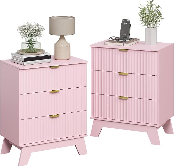 Pink Night Stand with 3 Drawers, Bedside Table & End Table, Farmhouse Night - Image 7