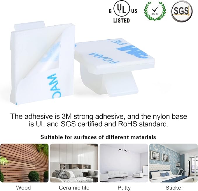 XHF 5/8” Adhesive Cord Clips White 60pcs, Outdoor Christmas Light Clips - Image 3