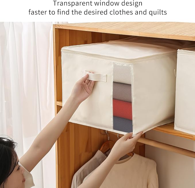 4 Pack Large Canvas Comforter Storage Bags Closet Organizer - Image 5