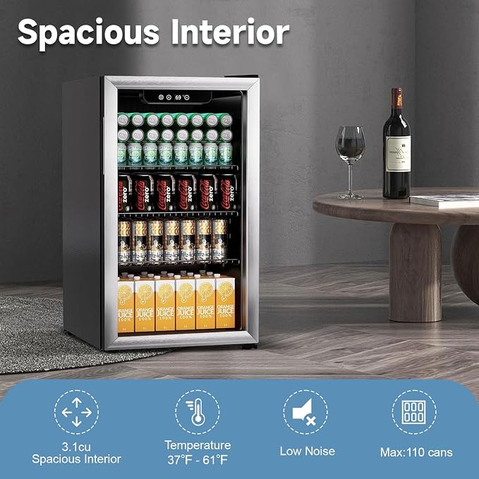 Compact Beverage Refrigerator, 110 Can/3.1 Cubic Feet Fridge - Image 5