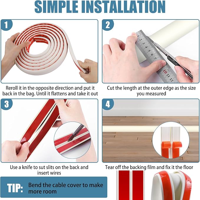 Floor Cord Covers for Wires 3.3FT Cable Hider Wire Cover Self Adhesive Cord - Image 5