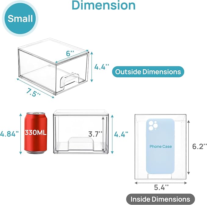 Vtopmart 6 Pack Small Clear Stackable Storage Drawers, Acrylic Bathroom Makeup - Image 2