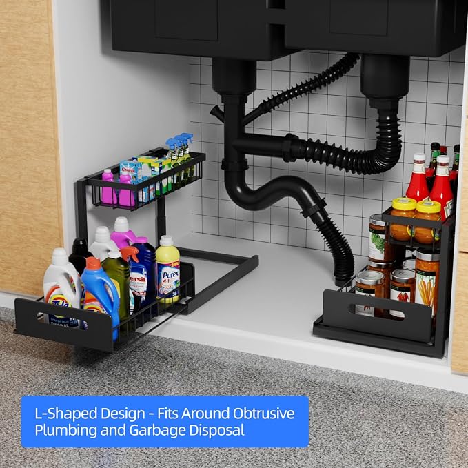 2-Tier Under Sink Slide Out Organizer, 2 Pack Pull Out Cabinet Storage Shelf - Image 2