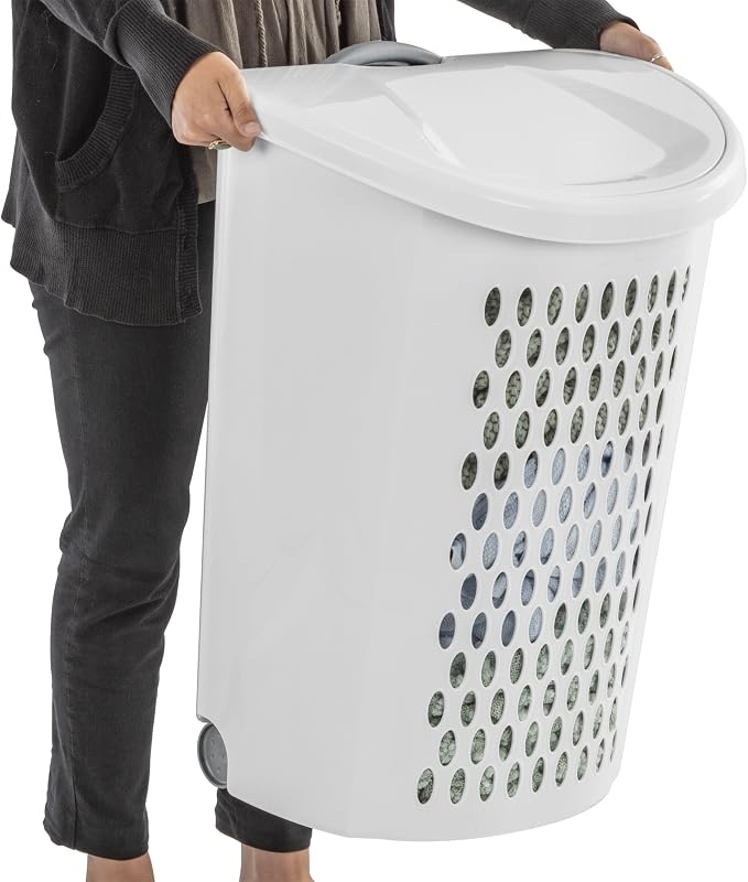 White Rolling Laundry Hamper - Image 3