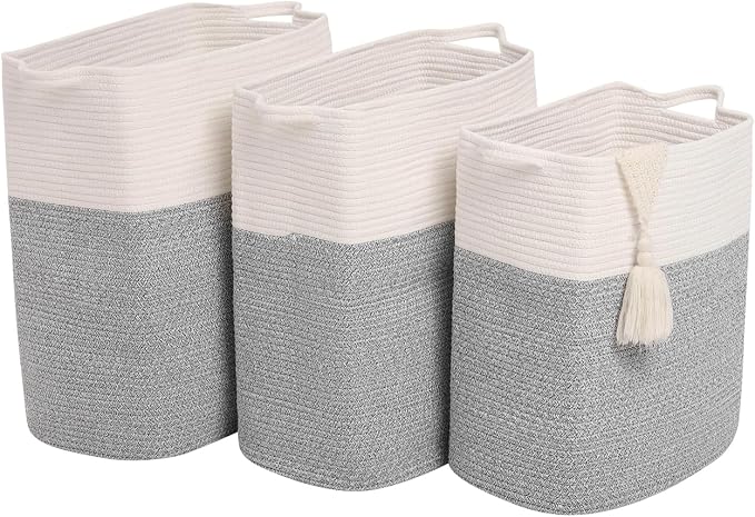 Tall Laundry Basket With Handles, Woven Cotton Rope Big Laundry Hamper Sorters - Image 5