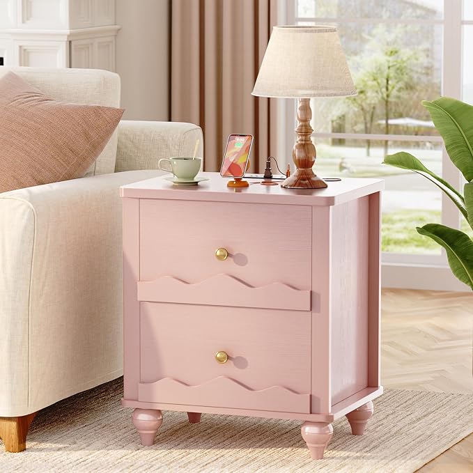 Cyclysio Nightstand with Charging Station, Side End Table with 2 Drawers - Image 7