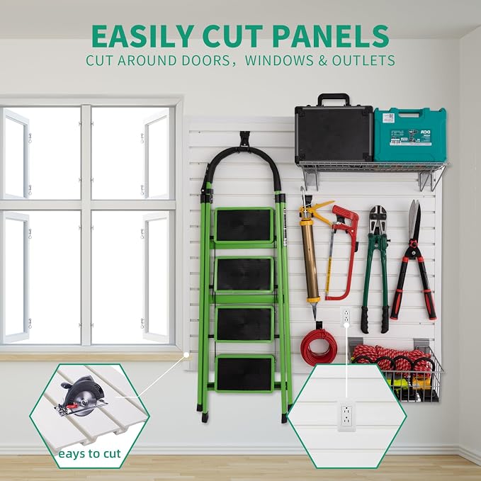 Slatwall Panel 4x2 ft Garage Mounted Storage, Peg Board Tool Organization PVC - Image 6