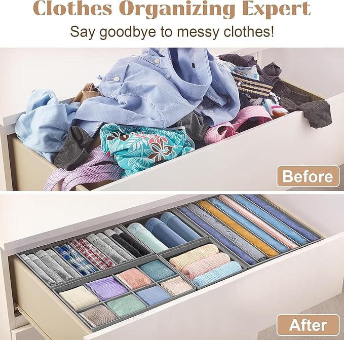 Dresser Drawer Organizer 8 Pack Clothes Underwear Sock Storage Dark Gray Drawer - Image 3