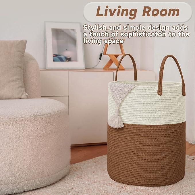 Large Woven Laundry Basket Hamper, 100L Cotton Rope Storage Bin - Image 3