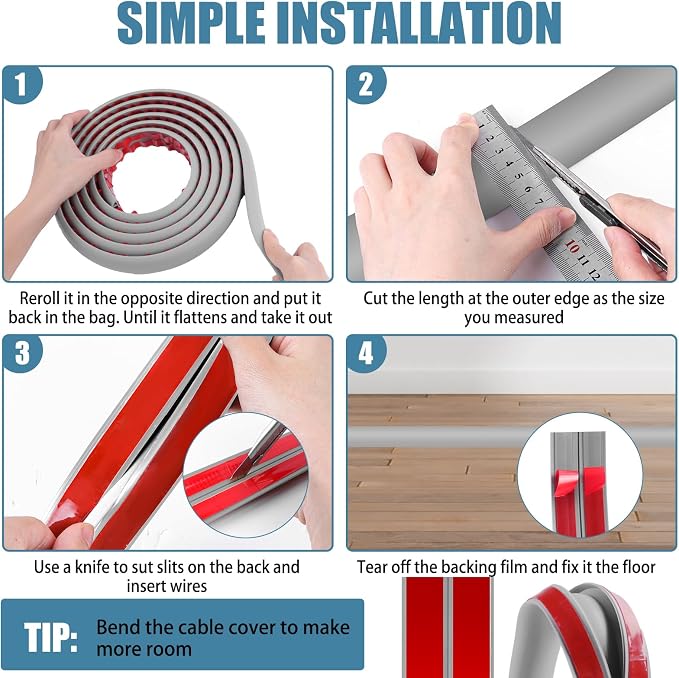 Floor Cord Covers for Wires 10FT Cable Hider Wire Cover Self Adhesive Cord - Image 5