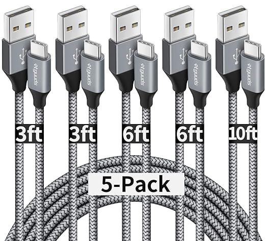 etguuds USB A to USB C Cable 5-Pack, Fast Charging Type C Charger Cord by etguuds