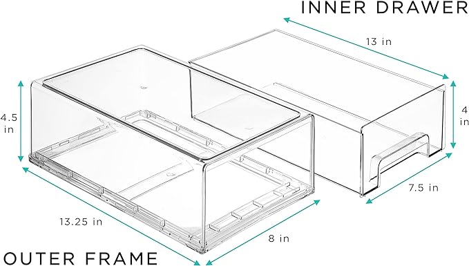 Sorbus Medium Clear Stackable Storage Drawers – 6-Pack Plastic Organizer Bins - Image 3