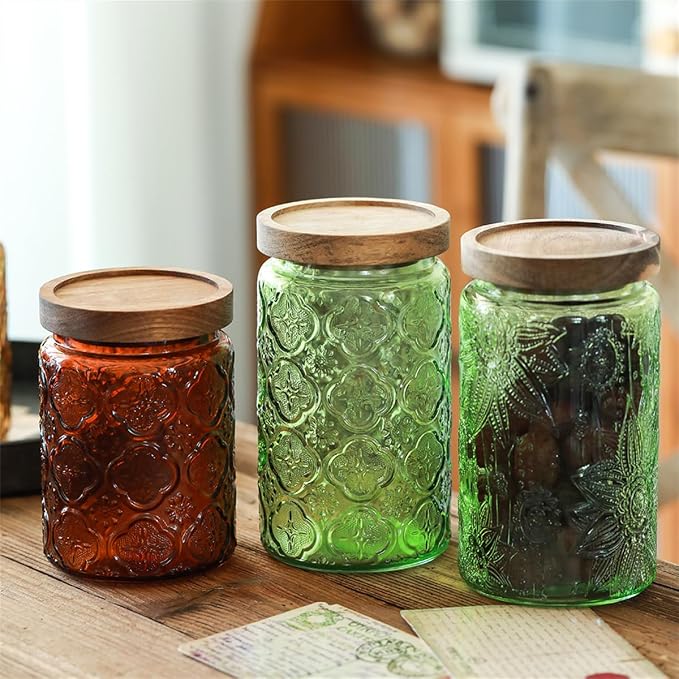 Vintage Glass Storage Jar with Solid Wood Lid - Image 6
