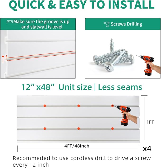 Slatwall Panel 4x4 ft Garage Mounted Storage, Peg Board Tool Organization PVC - Image 3