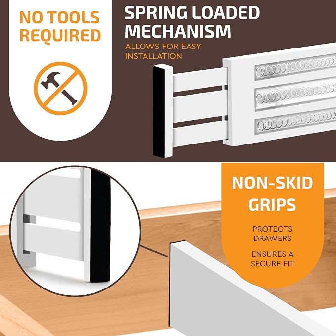 6 Pack Drawer Dividers 4 Inch High, 11”-17" Adjustable Bamboo Organizers Large - Image 6
