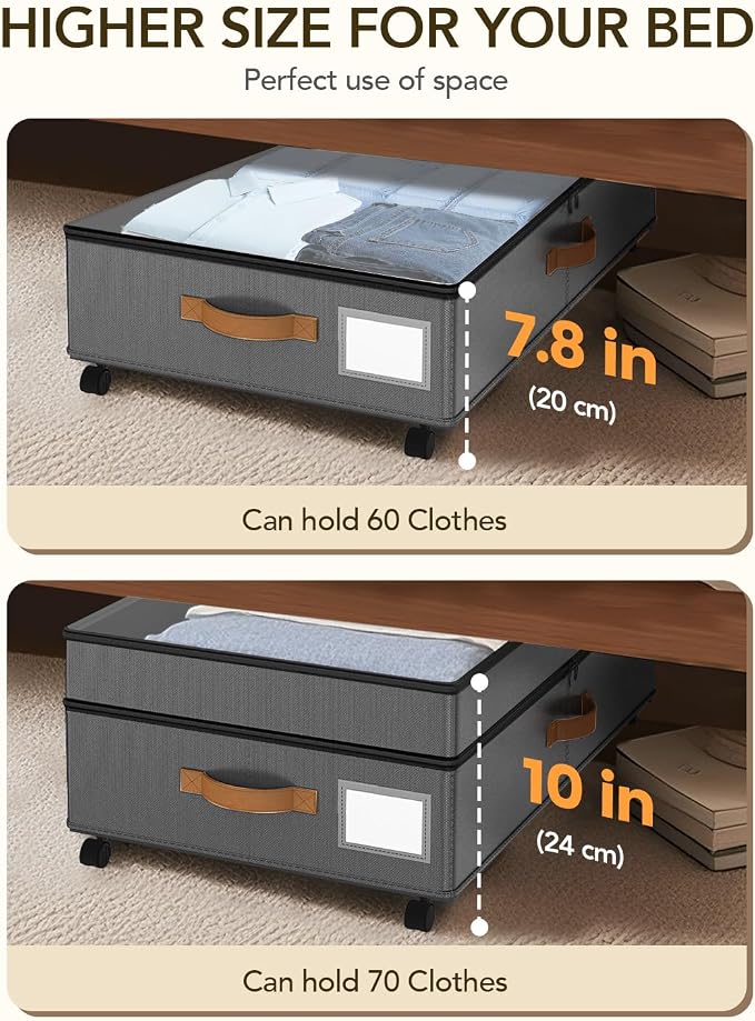 Under Bed Storage with Wheels, 10 inches Under Bed Storage Containers, 65L XXL - Image 3