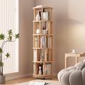 Solid Wood Rotating Bookshelf on Wheels, 5 Tier, Round Revolving Bookcase by Muwuele