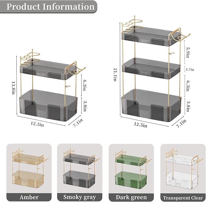 3 Tier Bathroom Organizer Countertop Makeup Perfume Tray Skincare Organizer - Image 3