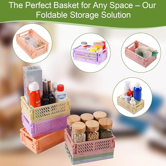 2-Pack Small Pastel Plastic Storage Baskets, Collapsible Crates - Image 5