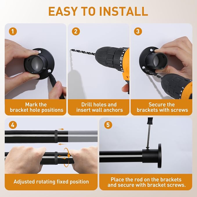 Black Adjustable Closet Rod 18-77 Inches, Heavy Duty Metal Clothes Hanging Rod - Image 8