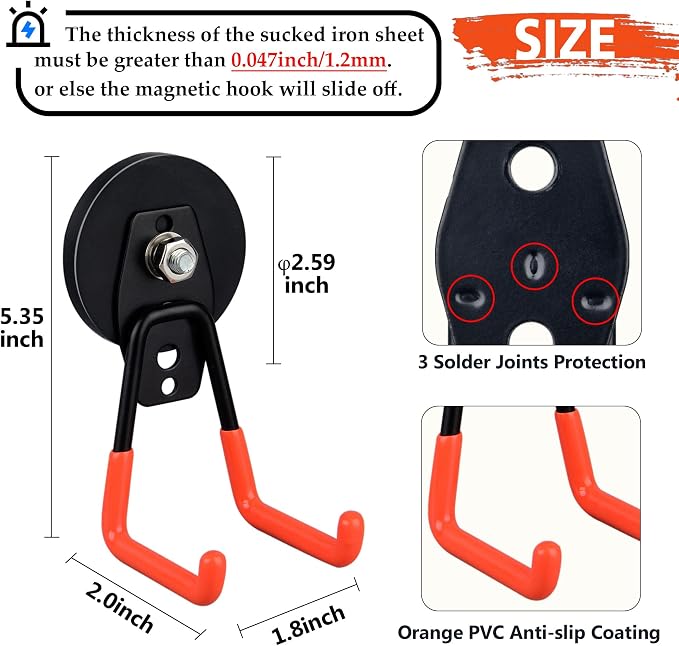 ULIBERMAGNET Heavy Duty Magnetic Garage Hook, 10 Pack Strong Large Magnet Hooks - Image 2