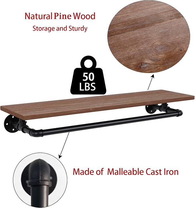 Clothes Rack 42in, Wall Mounted Garment Rack - Image 9