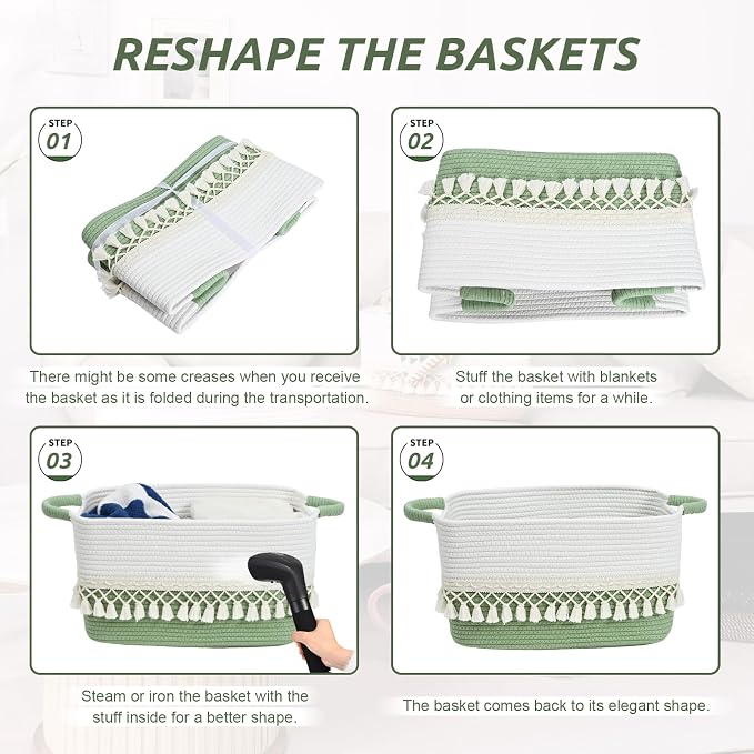 2 Pack Storage Basket, Heavy Tassel Woven Baskets - Image 8