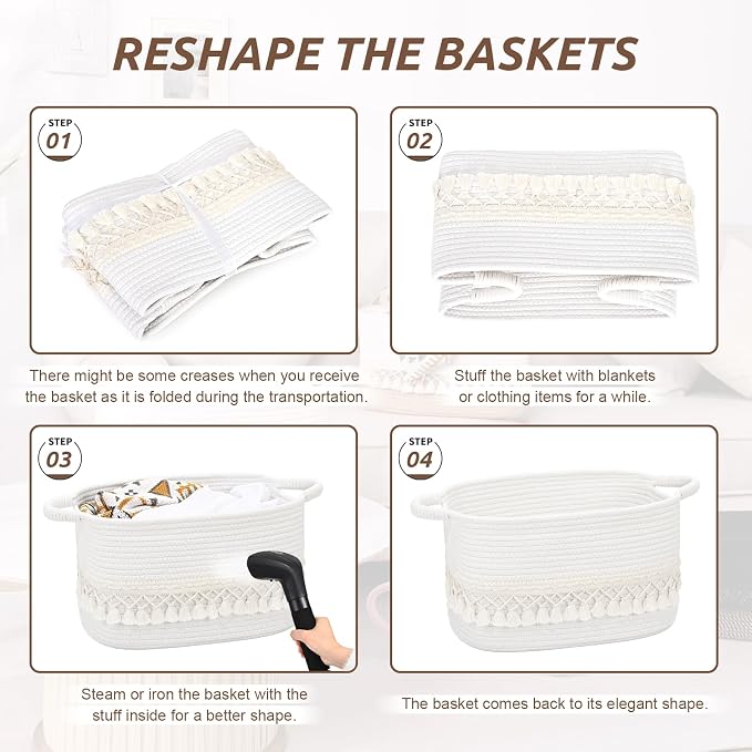 3 Pack Storage Basket for Shelves, Boho Cotton Rope Storage Bins - Image 8