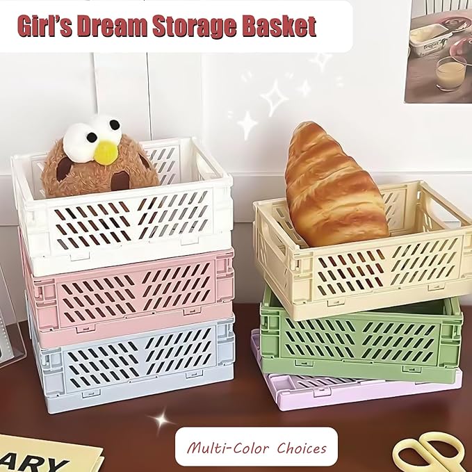 Pastel Plastic Storage Baskets 2 Pack, Collapsible Crates - Image 4