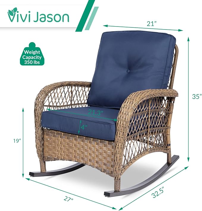 VIVIJASON Outdoor Wicker Rocking Chair, Patio Rattan Rocker Chair - Image 6