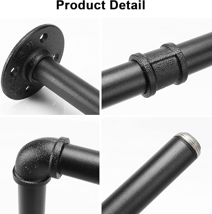 Industrial Iron Pipe Clothes Hanging Bar DIY Wall-Mounted Garment Rack Heavy - Image 4