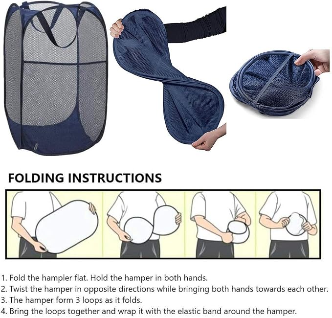 Larpur Popup Mesh Laundry Basket, Collapsible Clothes Washing Laundry Hamper - Image 7