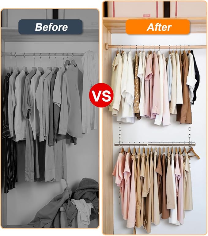 Hanging Closet Rod, Adjustable Width and Height Closet Rods Extender, 17-28inch - Image 2