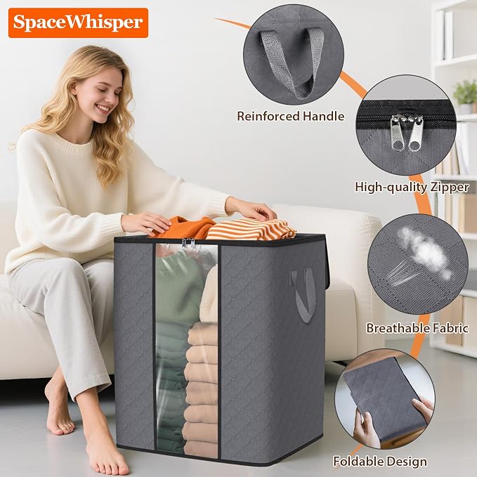 SpaceWhisper 4 Pack 100L Clothes Storage, Foldable Thick Fabric Blanket Storage - Image 3