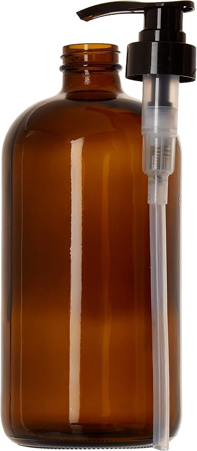 32 Ounce Glass Pump Dispenser Bottle, Large Amber Container - Image 8