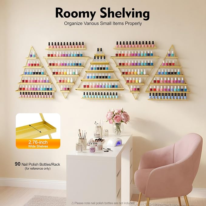 Elegant Wall Mounted Nail Polish Storage Rack Set of 10 Triangular Cosmetic - Image 4