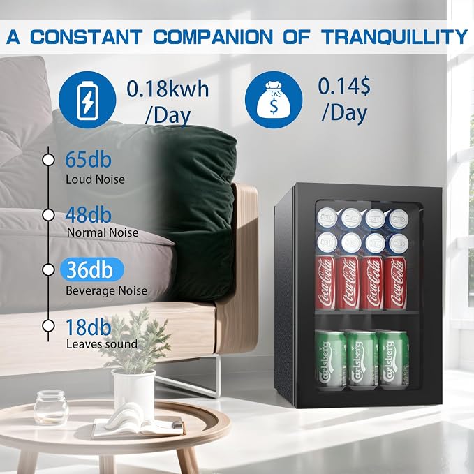 Compact Beverage Refrigerator, 24 Can/0.9 Cubic Feet Fridge - Image 3