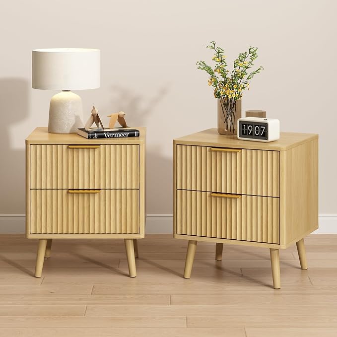 CARPETNAL Fluted Nightstand, Oak Bedside Table - Image 8