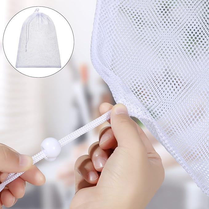 TecUnite 10 Pcs Mesh Bags Drawstring Laundry Bags Large Nylon Mesh Gift - Image 6